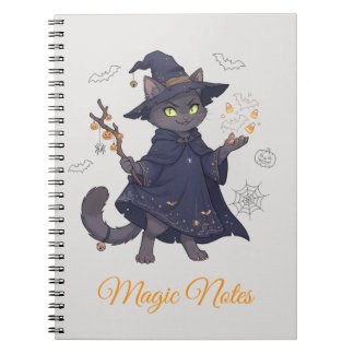 Espiral Caderno de Fotos de Halloween do Gato Mágico Fofo