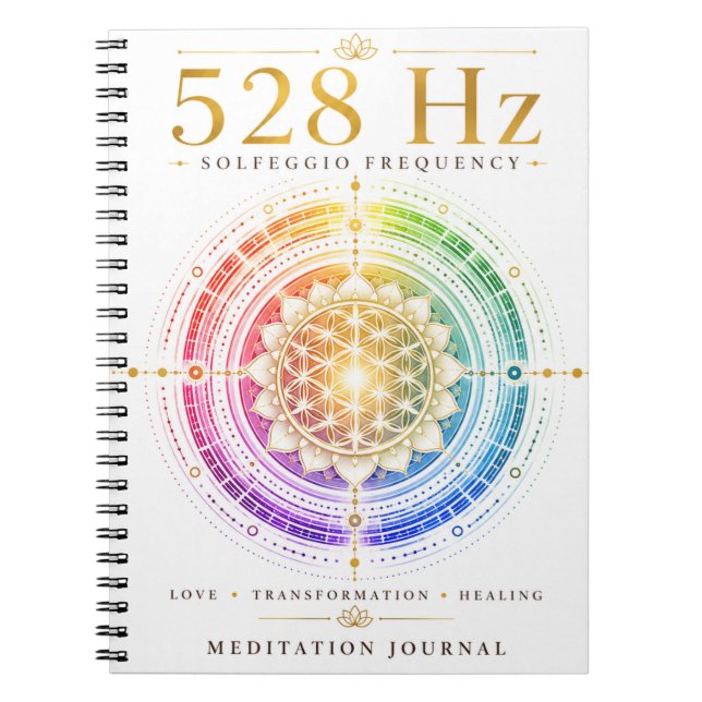 Espiral Caderno de Frequência Solfeggio 528 Hz – Amor, Tra (Frente)