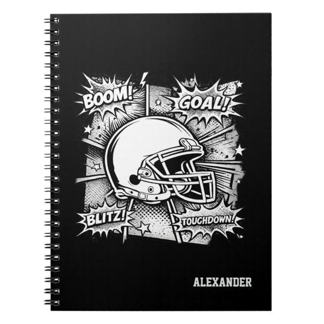 Espiral Caderno de Futebol em Quadrinhos Preto e Branco (Frente)
