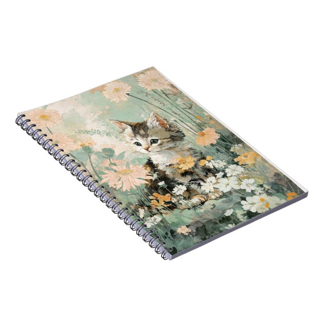 Espiral Caderno de Gatinho Floral Fofo (Lado Direito)