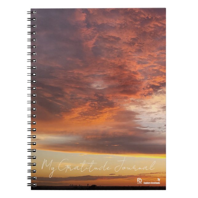 Espiral Caderno de Gratidão com Capa de Pôr do Sol (Frente)