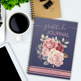Espiral Caderno de gratidão de flores roxas e rosas