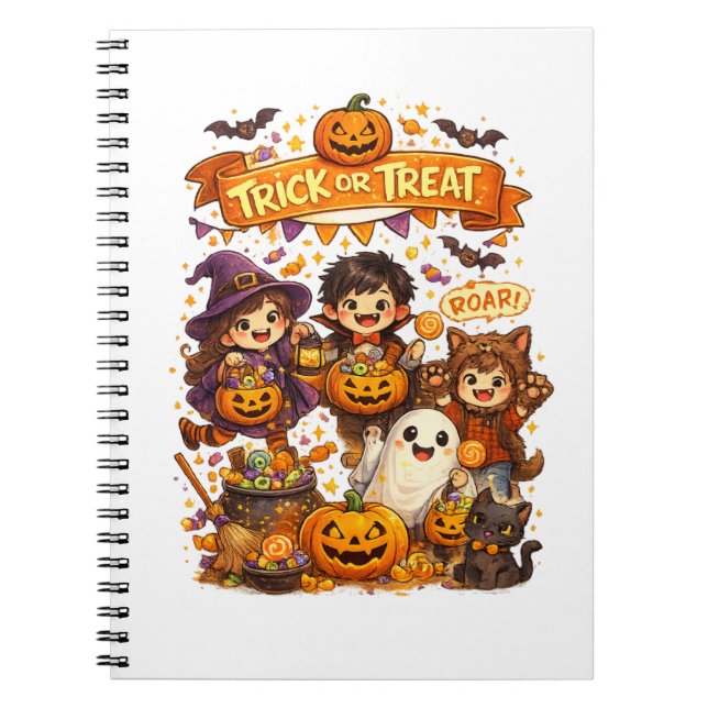 Espiral Caderno de Halloween para Crianças com Truque ou T (Frente)