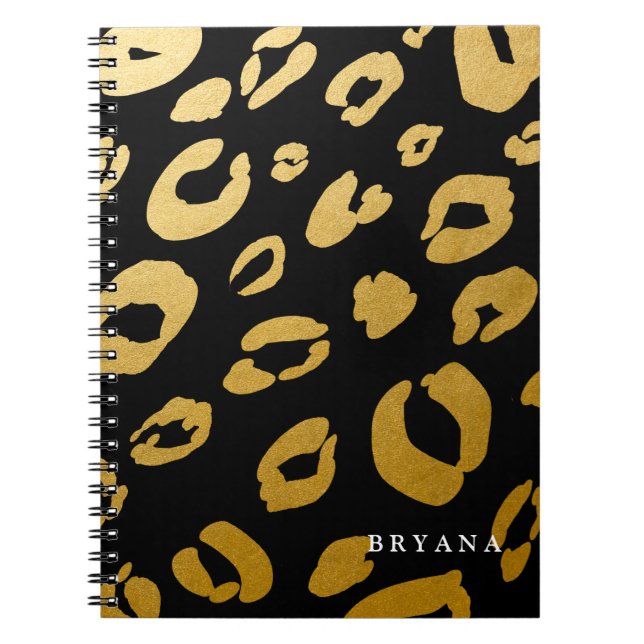 Espiral Caderno de Impressão Leopardo Guepardo Dourado (QU (Frente)