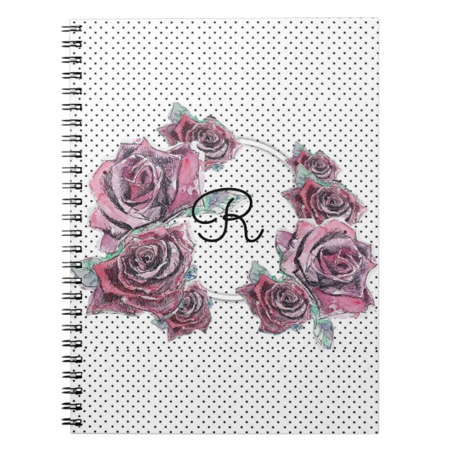 Espiral Caderno de Inicial Feminino de Rosa Vermelha Aquar (Frente)