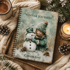Espiral Caderno de Inverno de Menina Rústica com Boneco de