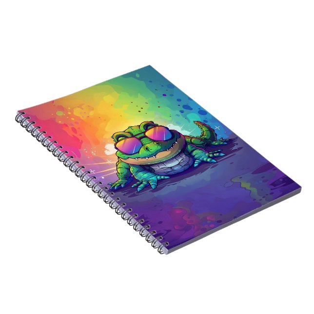 Espiral Caderno de Jacaré Usando Óculos de Sol (Lado Direito)