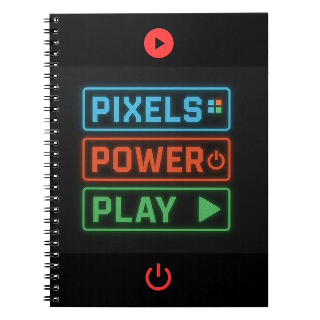 Espiral Caderno de Jogador Pixels Power Play – Suba de Nív (Frente)