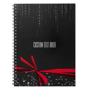 Espiral Caderno de Jornal com Laço Vermelho Brilhante e Fi