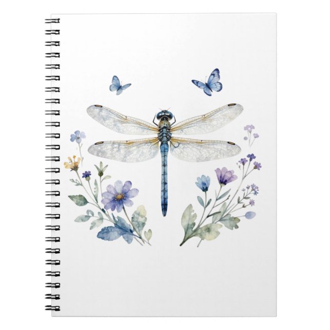 Espiral Caderno de Libélula Borboleta Flor Silvestre |  (Frente)