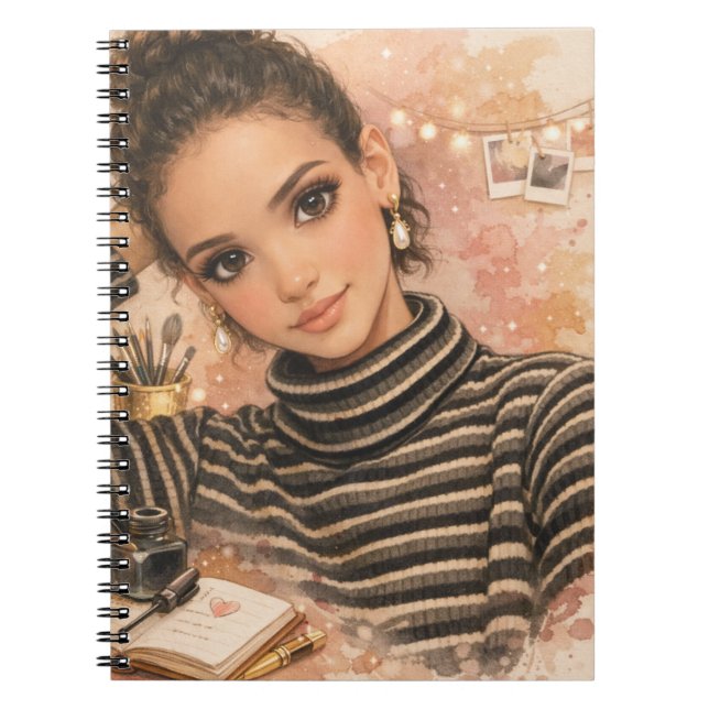 Espiral Caderno de Luxo com Boneca de Moda – Ilustração em (Frente)