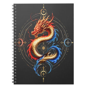 Espiral Caderno de Luxo Dragão Místico Dourado