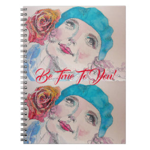Espiral Caderno de Meninas com Boina de Rosa Vermelha Seja