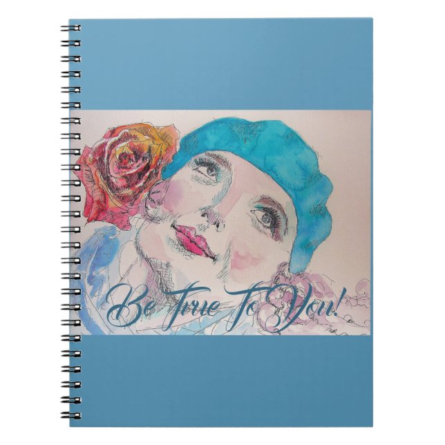 Espiral Caderno de Meninas Com Menina de Boina com Rosa Ve (Frente)