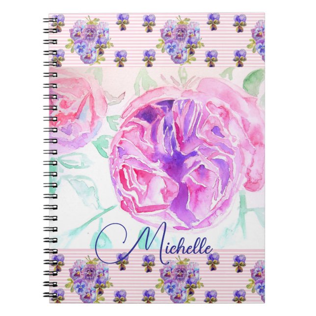 Espiral Caderno de Meninas Rosa Lilás Aquarela Rosa (Frente)