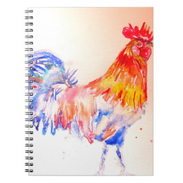 Espiral Caderno de Meninos com Galo em Aquarela Frango Gal