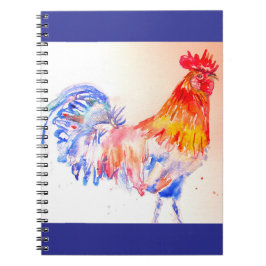 Espiral Caderno de Meninos com Galo em Aquarela Frango Gal