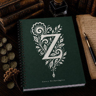 Espiral Caderno de Monograma Botânico de Linocut Letra Z