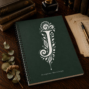 Espiral Caderno de Monograma Botânico em Linoleogravura co