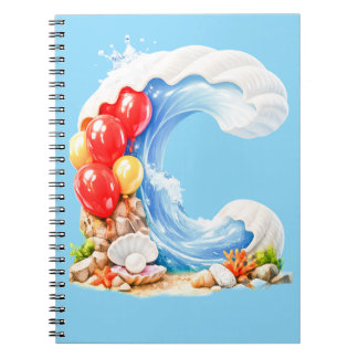 Espiral Caderno de Monograma de Letra C com Tema Oceânico