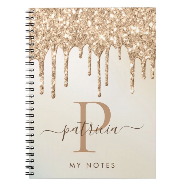 Espiral Caderno de Monograma Elegante com Glitter Drips Gl (Frente)