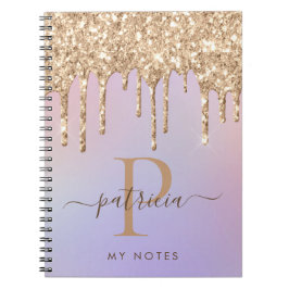 Espiral Caderno de Monograma Elegante com Glitter Glam Gol