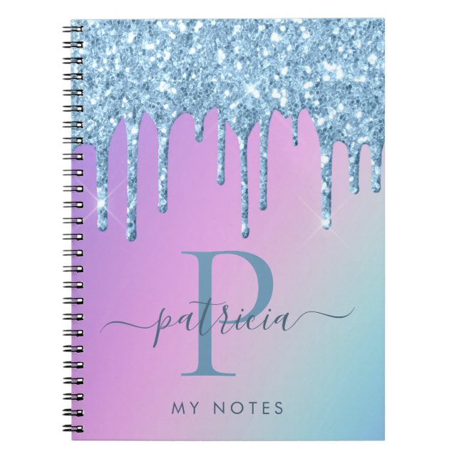 Espiral Caderno de Monograma Elegante com Pingos de Brilho (Frente)