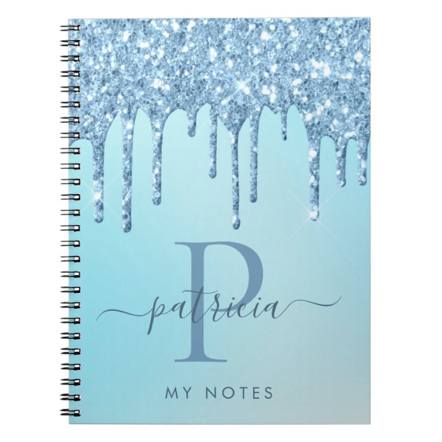 Espiral Caderno de Monograma Elegante com Pingos de Glitte (Frente)