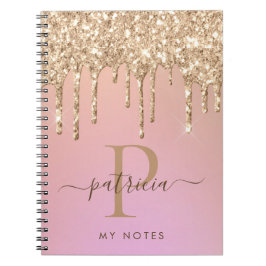 Espiral Caderno de Monograma Glam Glitter Drips Elegante