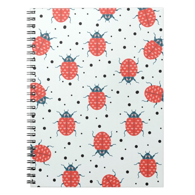 Espiral Caderno de Notas com Padrão de Joaninhas e Pontos (Frente)