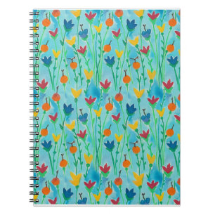 Espiral Caderno de Notas com Padrão Floral em Aquarela