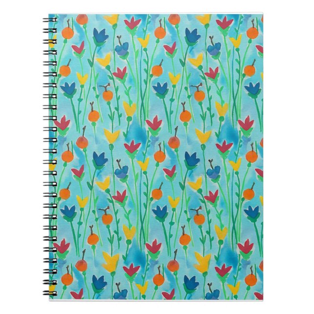 Espiral Caderno de Notas com Padrão Floral em Aquarela (Frente)