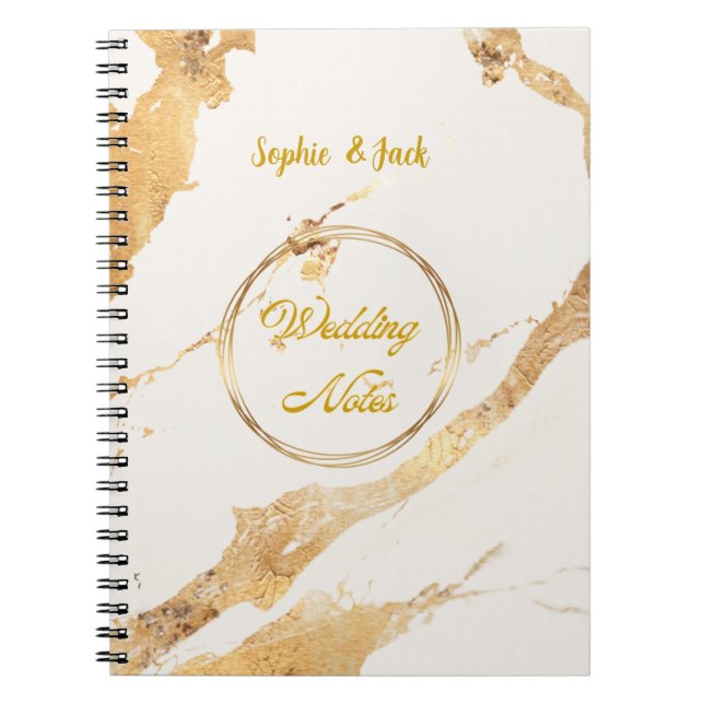 Espiral Caderno de Notas de Casamento em Mármore Dourado E (Frente)