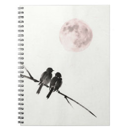 Espiral Caderno de Notas Pássaros sob a Lua Corada