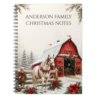 Espiral Caderno de Notas Vermelho Natal Branco Cavalo |