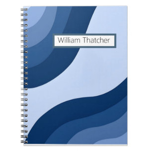 Espiral Caderno de Ondas Azul Retro com Nome Personalizado