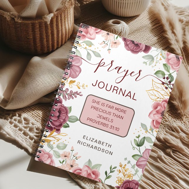 Espiral caderno de orações com flor rosa de Provérbios 31 (Criador carregado)