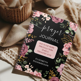 Espiral Caderno de orações Flor rosa e preta Provérbios 31