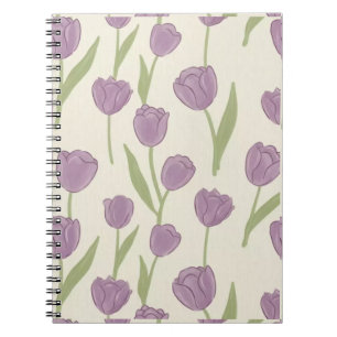 Espiral Caderno de Padrão Floral de Tulipa Roxa - Diário F
