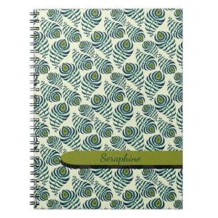 Espiral Caderno de Penas de Pavão Boho
