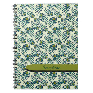 Espiral Caderno de Penas de Pavão Boho