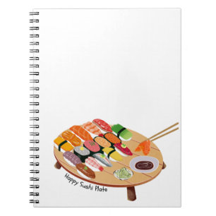 Espiral Caderno de Placa de Sushi Feliz Fofo Kawaii Japo