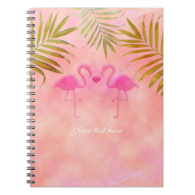 Caderno de Praia Tropical Dois Flamingos Rosa