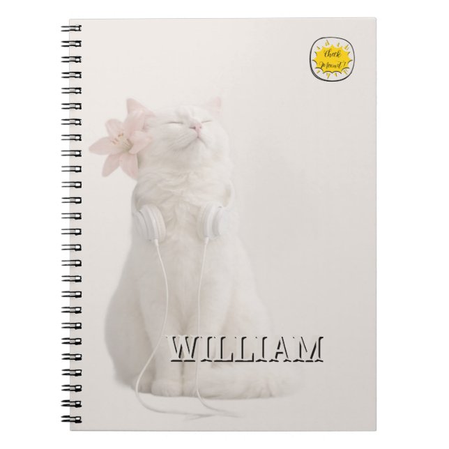 Espiral Caderno de prata personalizado com foto de gato (Frente)
