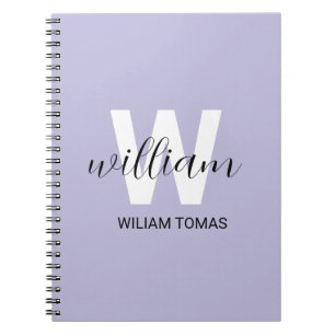 Espiral Caderno de presente estético com monograma roxo in