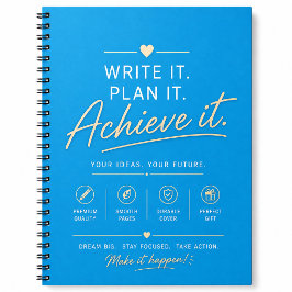 Espiral Caderno de Produtividade Minimalista Ciano Brilhan