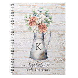 Espiral Caderno de Receitas de Rosa Monograma Rústico de A