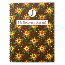 Espiral Caderno de Recuperação Floral Marrom e Dourado