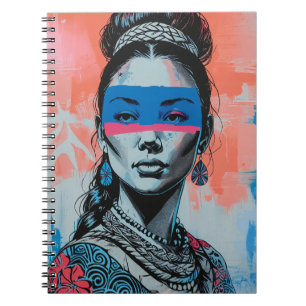 Espiral Caderno de retrato de mulher de arte pop moderna