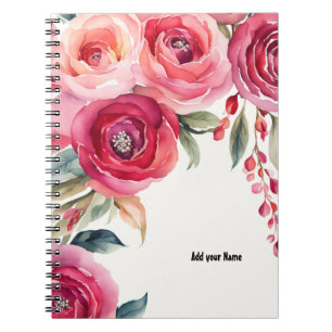 Espiral Caderno de Rosas Pintadas PERSONALIZÁVEL